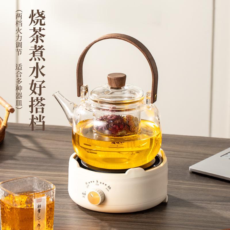 电热炉家用煮茶炉小型电磁炉暖茶新款加热温茶炉静音电陶炉煮茶炉 优雅白围边+1000ml提梁壶