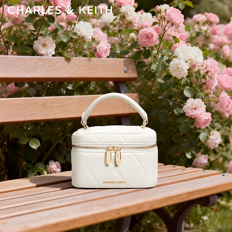 CHARLES&KEITH菱格链条手提斜挎小方包盒子包包女包生日礼物CK2-80782534 Cream奶白色 小包