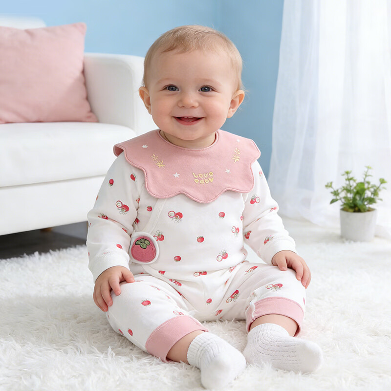 童米粒新生儿衣服纯棉无骨婴儿连体衣0-6个月宝宝哈衣爬服睡衣 四季小汪星黄(连体衣+围嘴) 66cm (3-6个月)