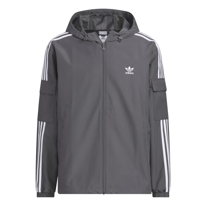 adidas经典三条纹运动连帽夹克外套男女秋季阿迪达斯三叶草   深灰   L