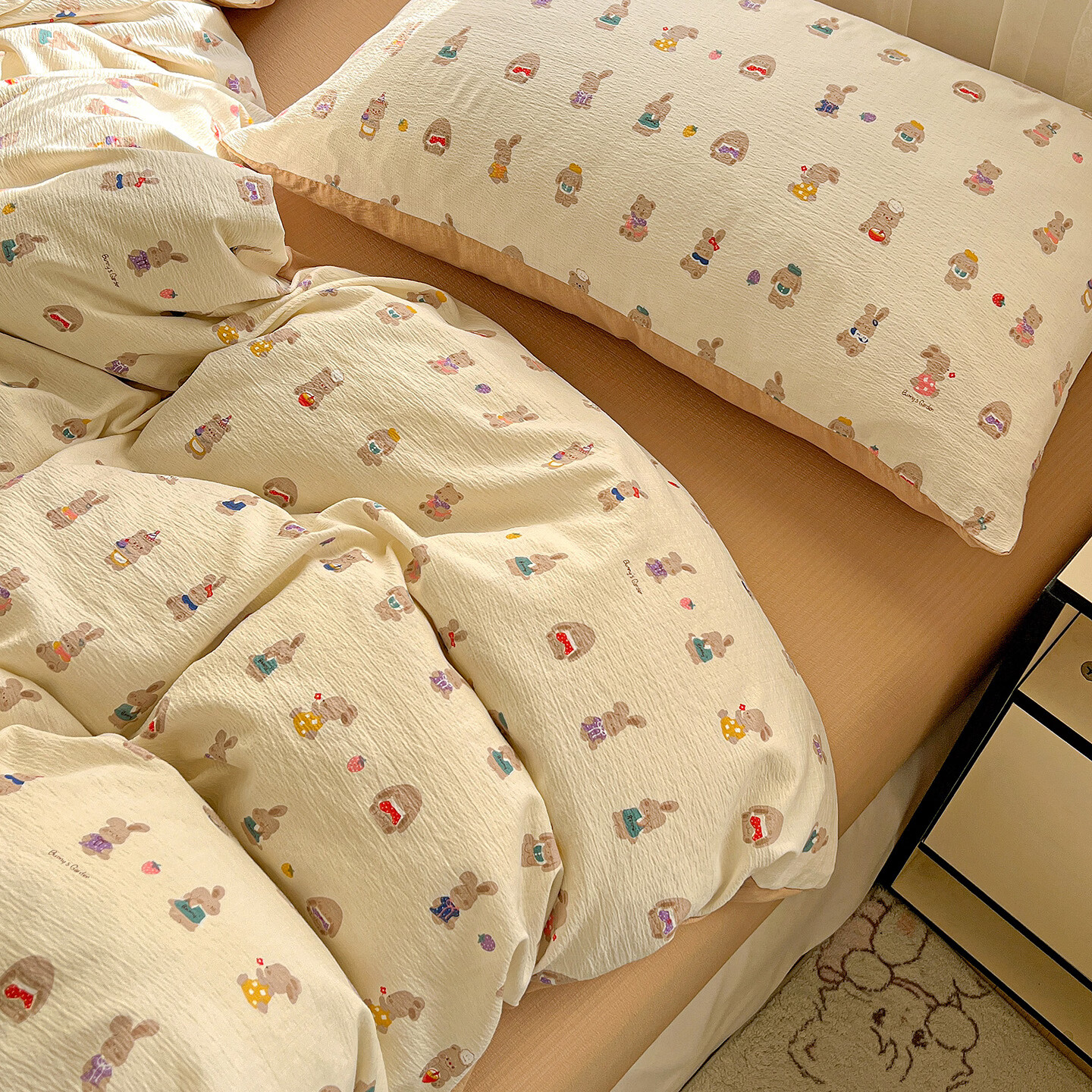 雅鹿床上双层纱四件套2026新款床单被套学生宿舍单人三件套3 M系-兔子和狗【母婴级面料/亲肤舒适】 2.0四件套- 床单款 (被套200*230cm)