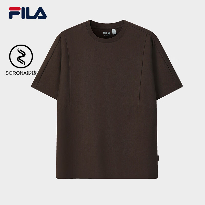 FILA 斐乐官方男子针织短袖衫2026夏新款时尚休闲通勤百搭宽松T恤 深棕土色-BN L 175/96A/L
