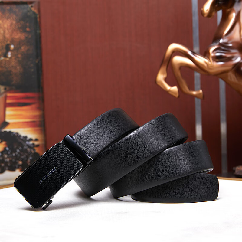 喜来登(SHERIDAN)男士自动扣牛皮皮带 商务休闲款 礼盒装 扣头随机发货 YZS141E(扣头随机,介意慎拍)