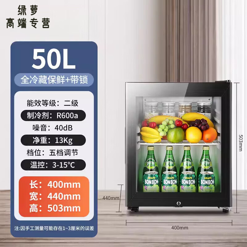 GIOIO法国进口品质轻奢冰吧家用冷藏柜小型办公室冰吧茶叶冰箱电竞酒店展示柜饮料红酒柜 50/L【全冷藏保鲜+安全锁】