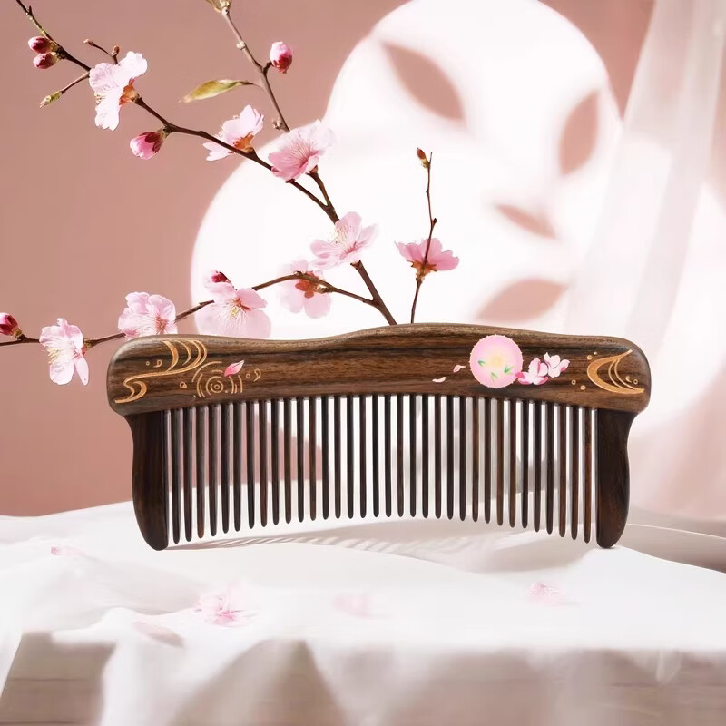谭木匠镶齿系列作品雨涧曲无柄木梳子礼盒实木护发按摩头皮馈赠亲友礼物
