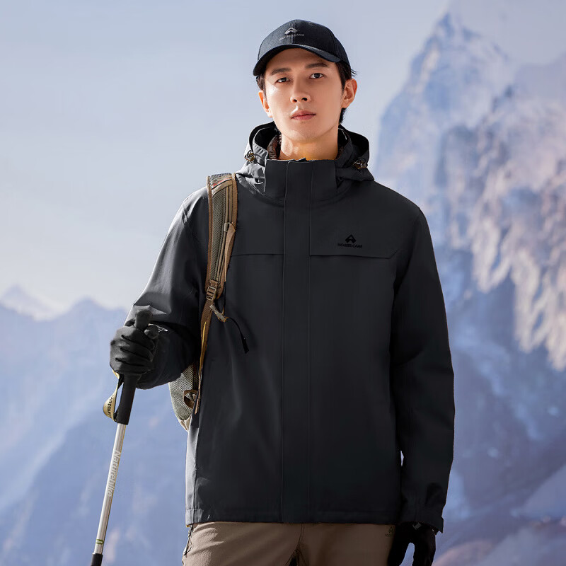 拓路者（Pioneer Camp）林更新同款朱雀冲锋衣三合一男女春秋户外防水防风保暖外套夹克 【男款】黑色 抓绒两件套 L