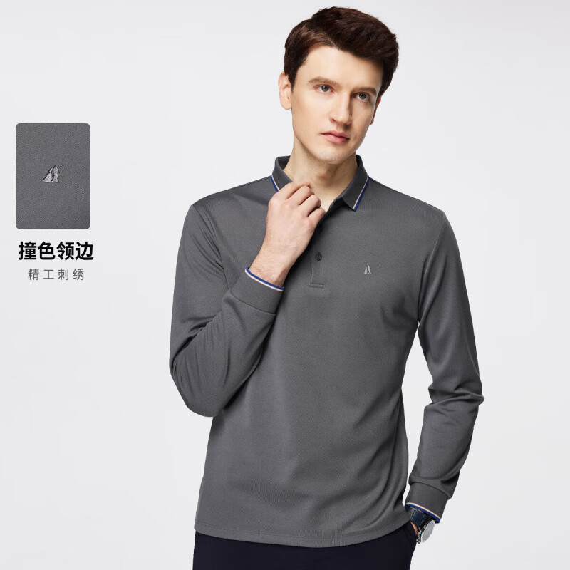 杉杉（FIRS）长袖T恤男春秋新款商务休闲打底上衣棉质亲肤舒适中年polo衣服男 铁灰 M (170/88A)