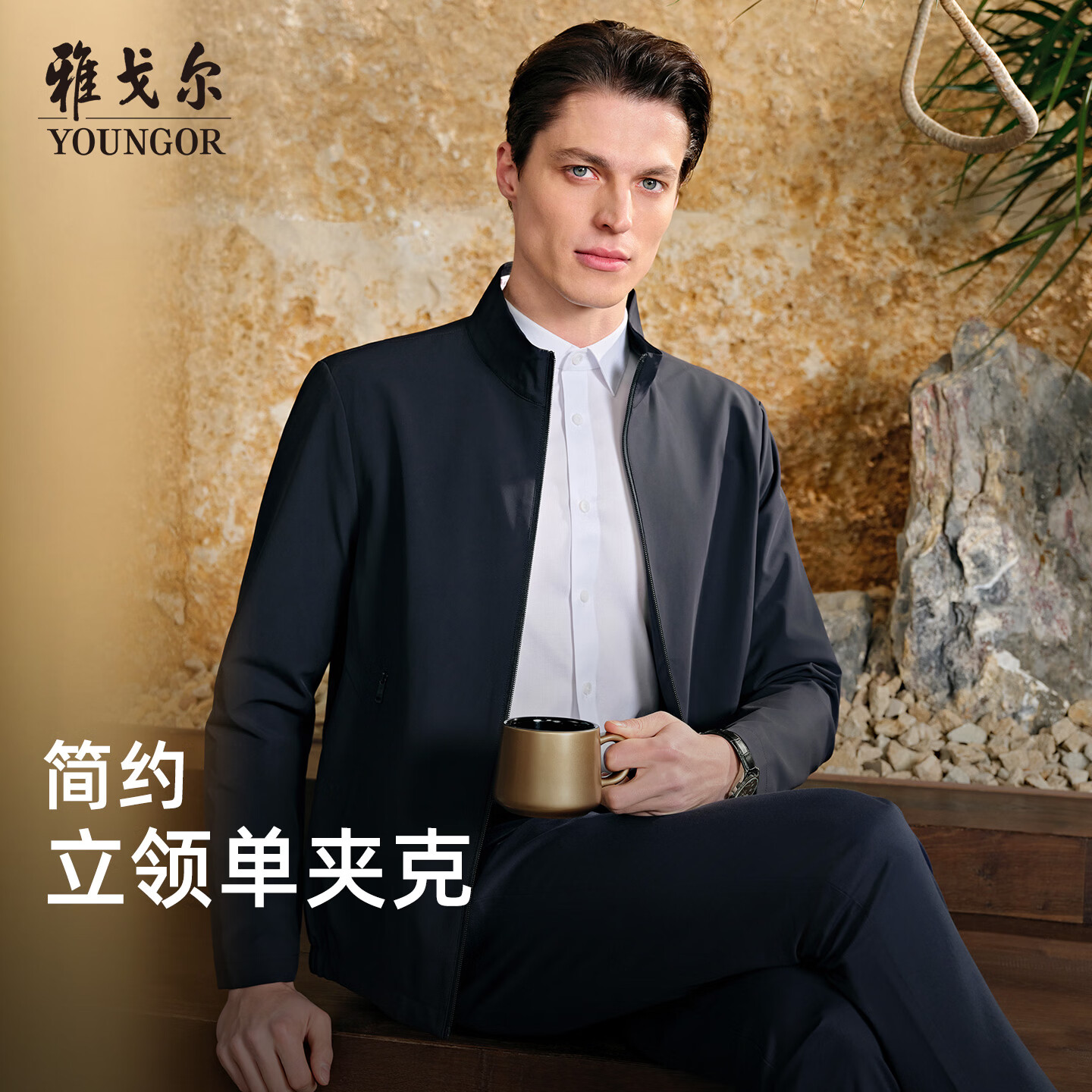 雅戈尔（YOUNGOR）26新款商务立领弹力舒适透气短款夹克外套 藏青 L(175/96A)