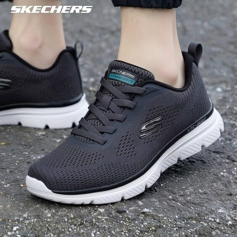 斯凯奇（Skechers）男鞋夏季2026新款网面透气软底轻便休闲鞋中老年跑步鞋运动鞋男 8790440-BKCC/黑色/炭灰色 39