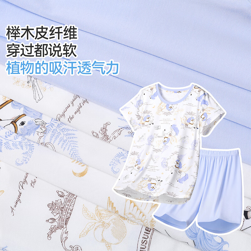 久岁伴【26新款】夏女儿童A类7A抑菌莫代尔家居服套装少女短袖睡衣短裤 紫色 3XL (160) 建议身高150-162，体重90-105斤