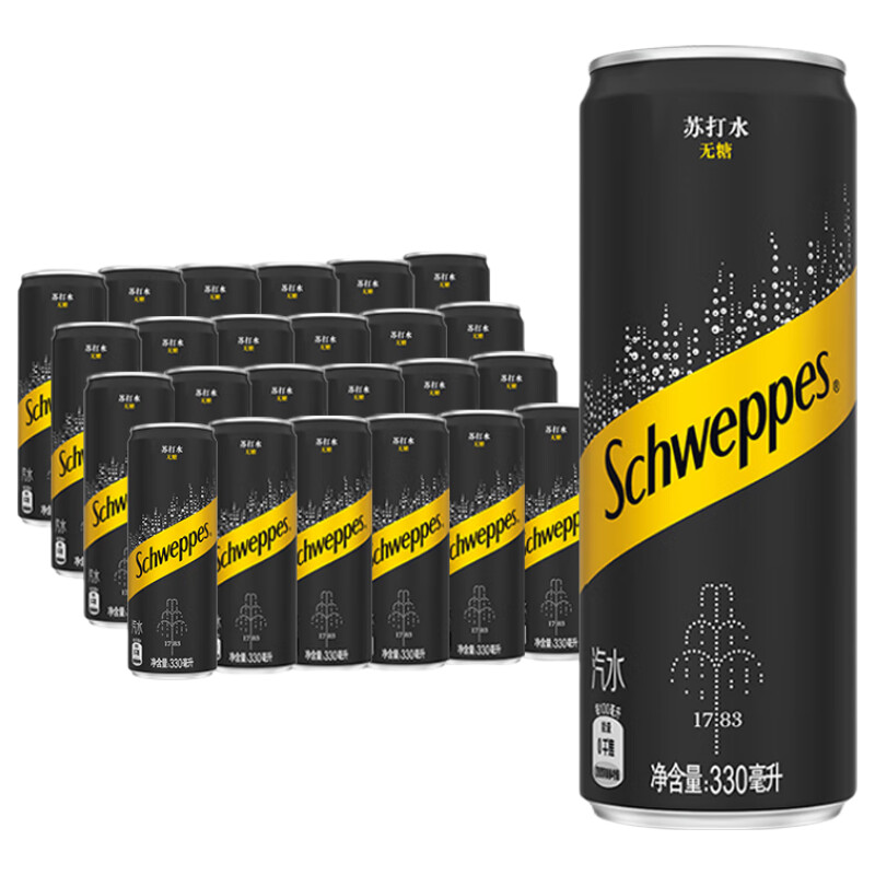 可口可乐（Coca-Cola）怡泉Schweppes 无糖零卡 苏打水汽水饮料 330ml*24罐 整箱装