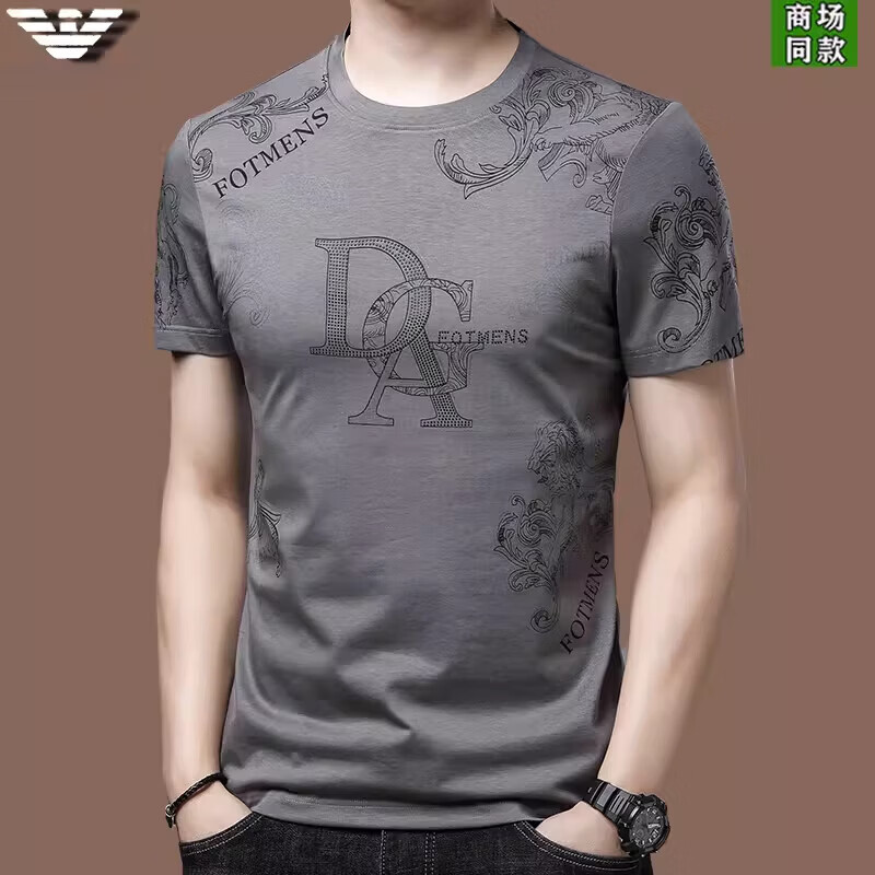 阿玛尼（ARMANI）2026新款桑蚕丝短袖t恤男夏季薄款T恤圆领高端T恤男装潮 22014白色 4XL 190（建议200-220斤）