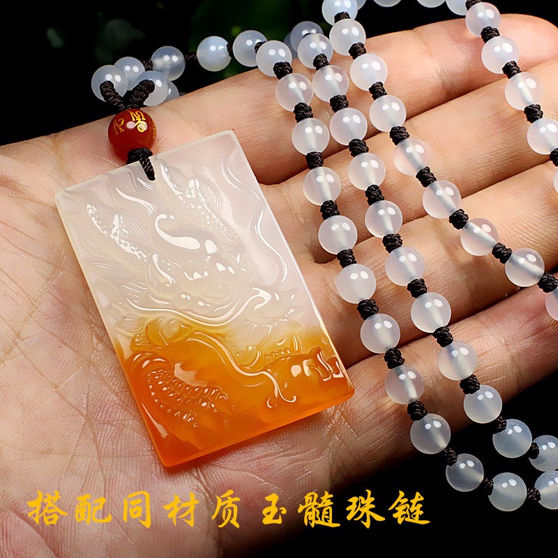 冰种玉髓龙头玉吊坠男女款龙玉牌玉石玉坠玉项链挂件玉佩炫石为玉 款