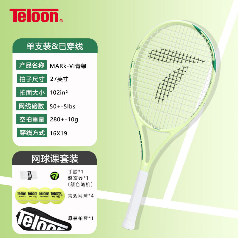天龙（Teloon）网球拍带线回弹网球初学者训练器大学生男女单人自打套装 MARK VI（2号柄）网球课套装