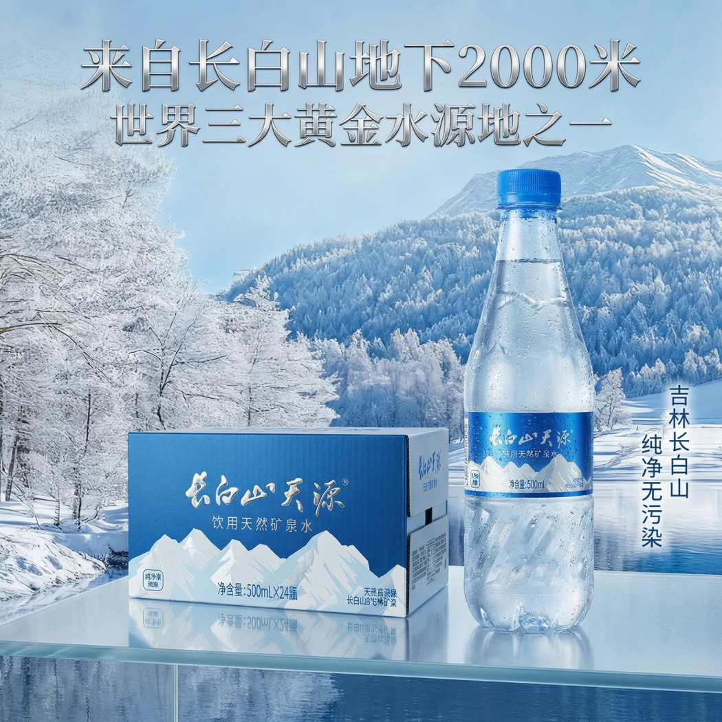 长白山天源泉阳泉生产 长白山饮用天然弱碱性矿泉水 整箱装 500ml*24瓶