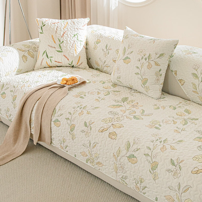 正圣纯棉全棉沙发垫四季通用防滑2026年新款直排小清新沙发坐垫盖布 梅林春晓 定做（凑金额）不支持退换