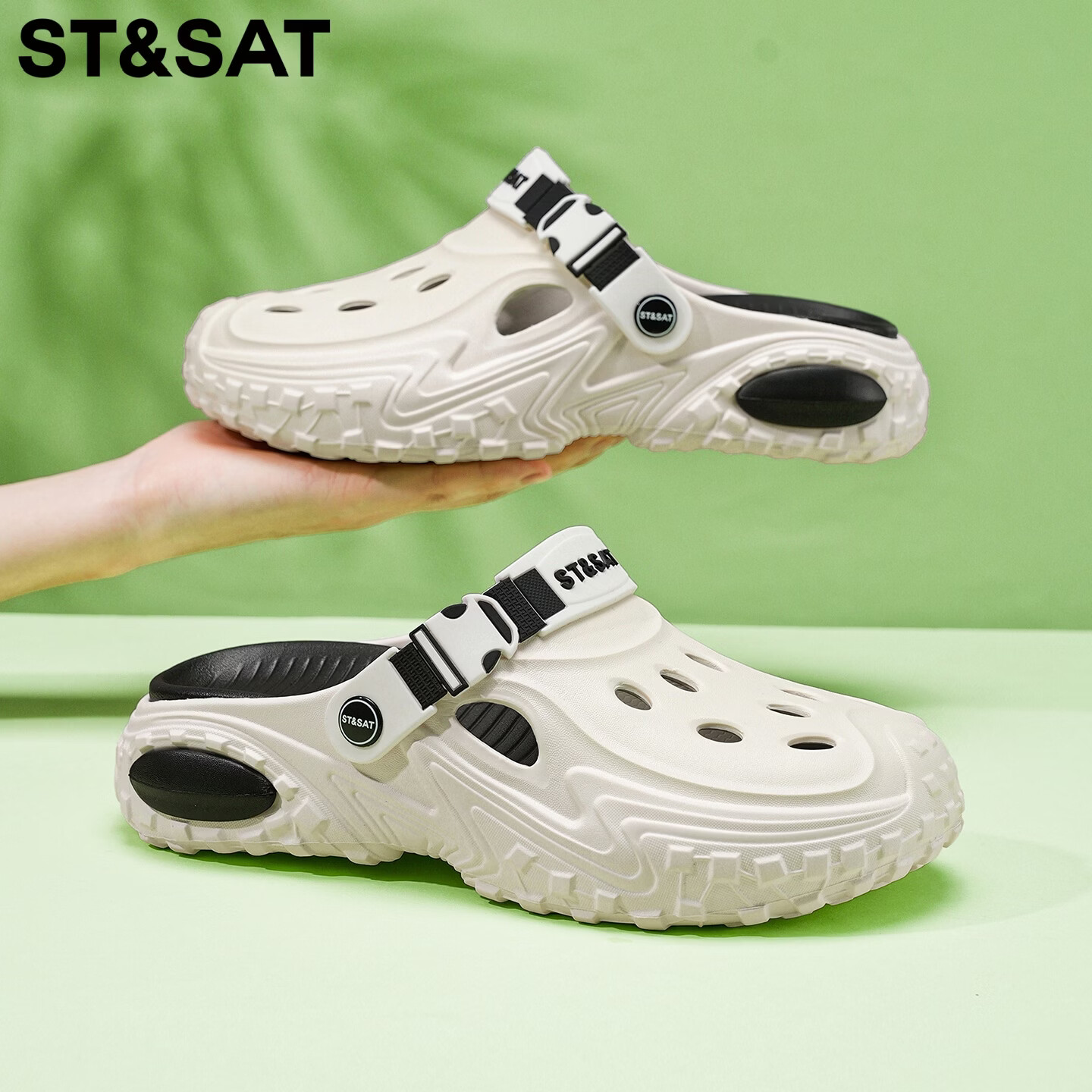 星期六（St&Sat）包头拖鞋男夏季外穿两穿洞洞鞋男士百搭踩屎感沙滩厚底休闲凉鞋男 白色 42-43 标准运动尺码