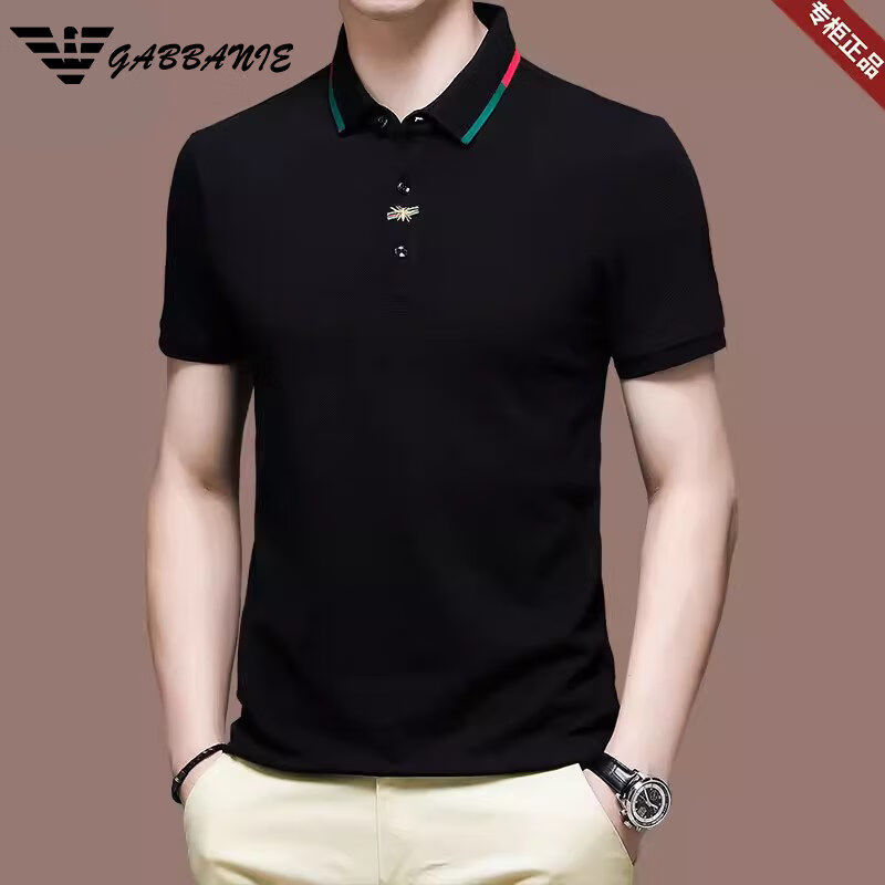 阿玛尼(ARMANI)品牌GABBANIE男士短袖t恤冰丝光棉薄款高端休闲翻领纯棉polo衫 国际一线品牌q8813黑色-纯棉衫 M 165_【建议90-120斤】 京东折扣/优惠券