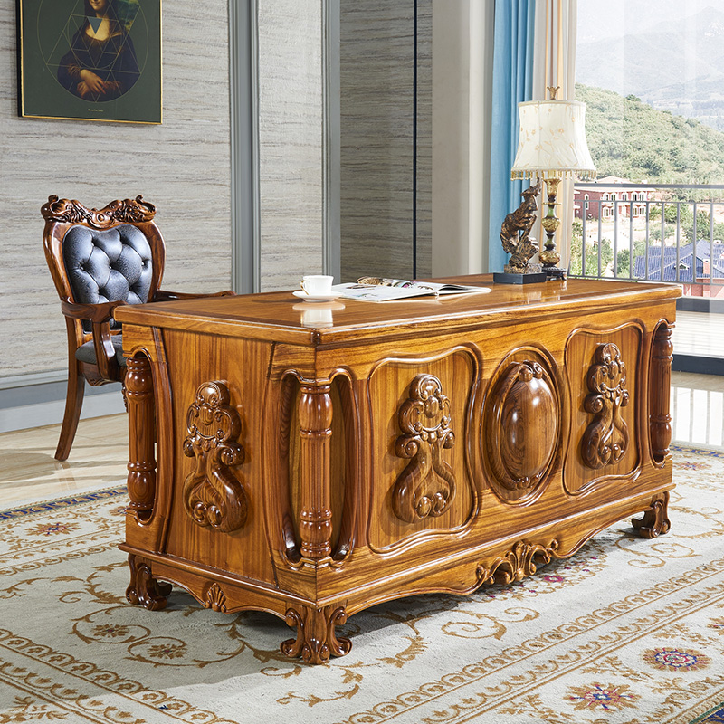 雅尔菲实木书房书桌奢华乌金书台木别墅大户型书房家具套装组合 进口