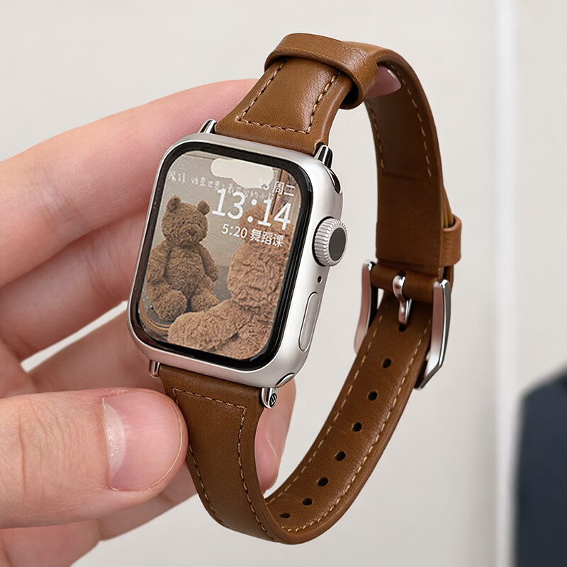 码仕适用苹果手表表带女款秋冬apple watch小蛮腰牛皮ultra4/3/iwatch s12/11/10/9/8/7/SE真皮腕带