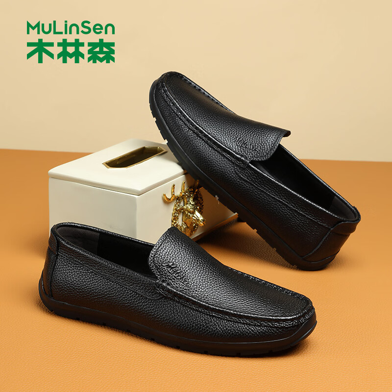 木林森休闲皮鞋男软底软面商务皮鞋舒适百搭驾车鞋春季新款男鞋轻奢名品 A3263212黑色 46