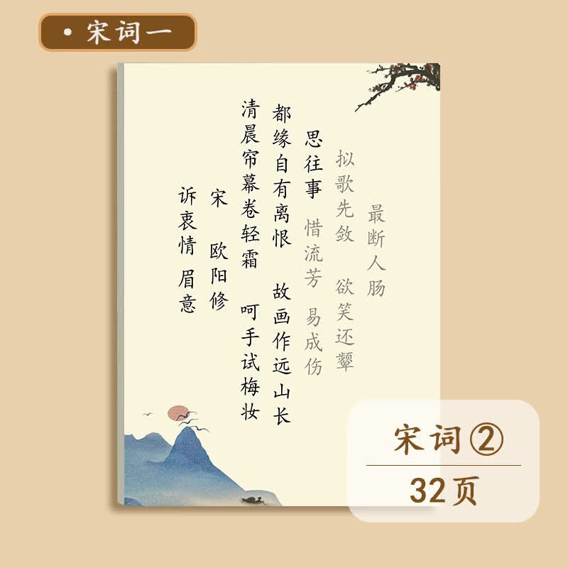 恬舒字帖成年人练字帖唐诗宋词小学生女生临摹古诗词硬笔书法纸练字本 宋词一(32张)一本套装