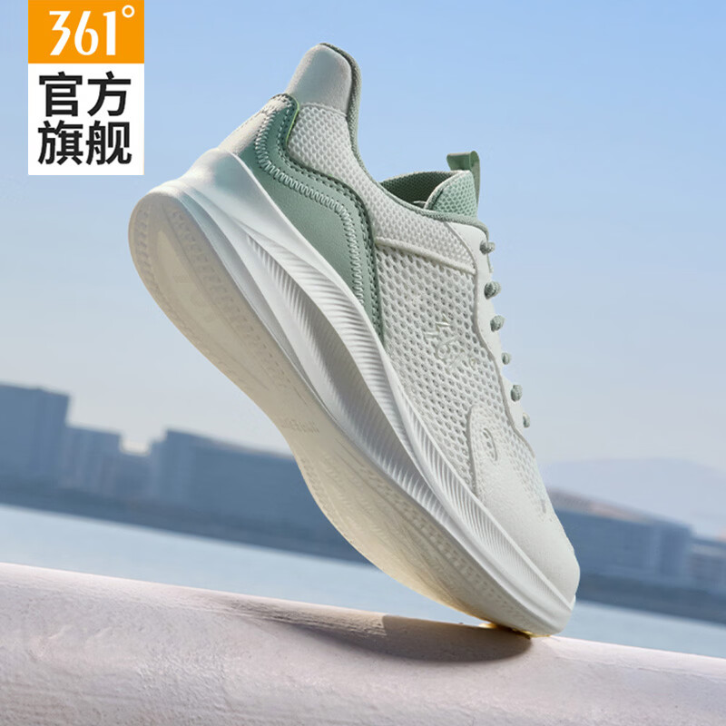 361°女鞋运动鞋2026夏季新款网面透气网眼轻便软底跑鞋防滑减震跑步鞋 羽毛白/浅烟绿 38