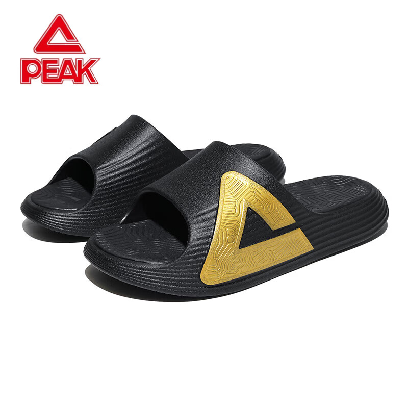 匹克（PEAK）态极拖鞋夏季情侣外穿厚底防滑户外室内家居浴室凉拖鞋 黑色/浅金 42