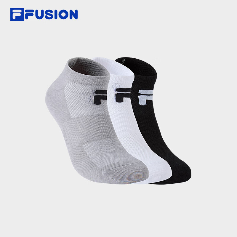 FILA FUSION斐乐潮牌情侣款浅口袜套装2026夏新款运动袜船袜3双装 深黑/标准白/合金灰(16-3915TCX)-99 S