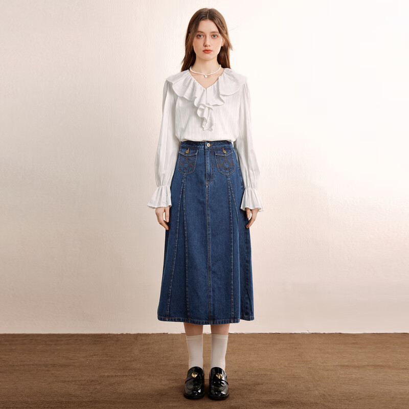 乐町大荷叶边上衣新款秋季长袖甜美浪漫女士百搭超仙衬衫 白色（现货） S