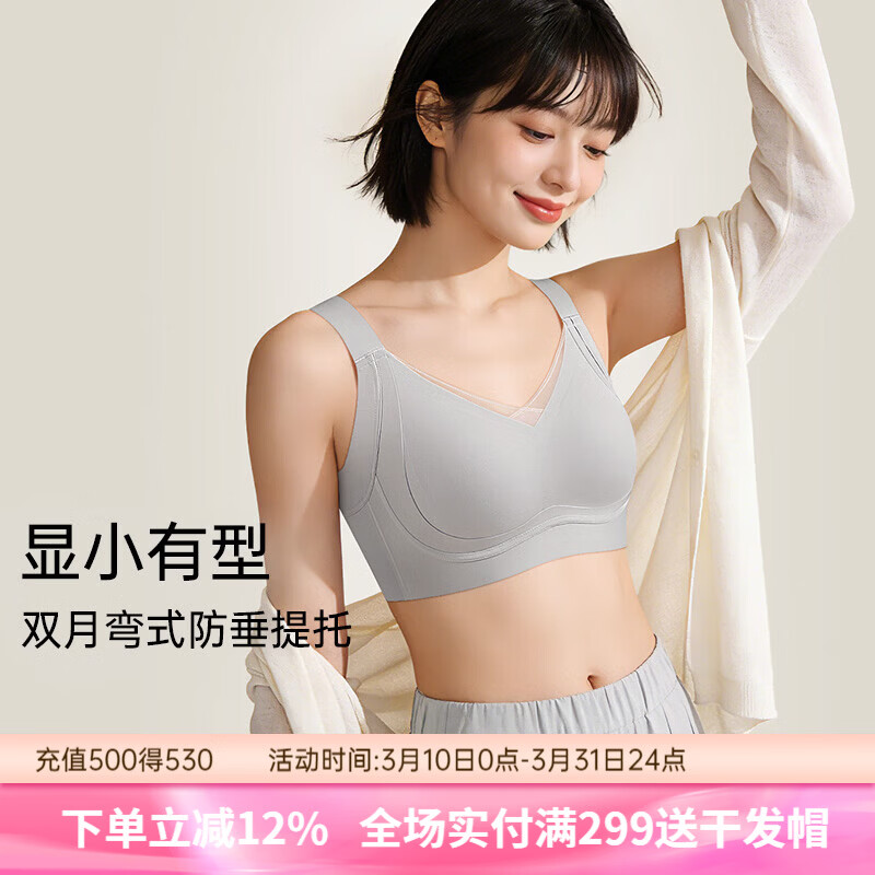 润微内衣女提拉防下垂大胸显小显瘦双月湾提托收副乳新款文胸罩 云灰蓝 M （适合75BCD）