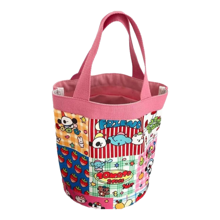 可爱涂鸦水桶包ins印花圆筒包帆布便当袋韩风少女手拎饭盒妈咪包 番茄商店