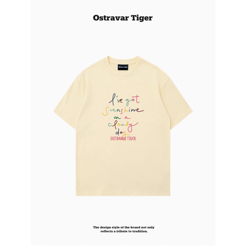 OSTRAVAR TIGER专柜新款 重磅限定潮牌2026春设计感宽松纯棉短袖女t恤上衣 浅奶杏 3XL