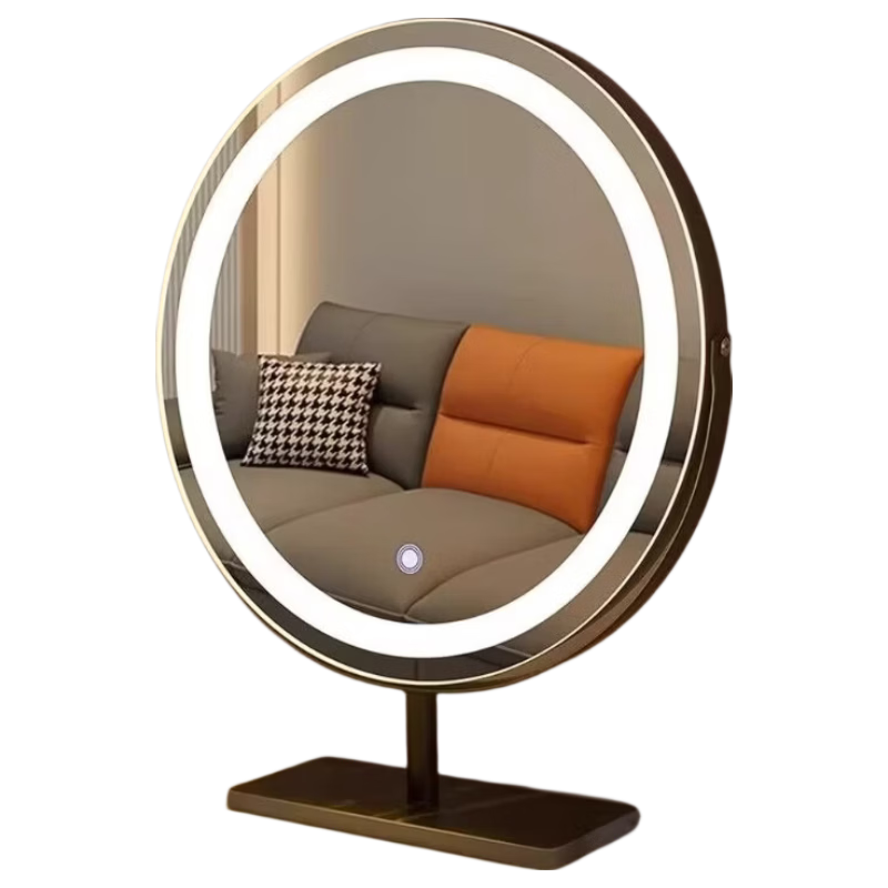 【京配物流】化妆镜桌面led灯圆形美妆镜旋转充电网红卧室智能镜 方底镜-金色旋转【45CM】-充电款