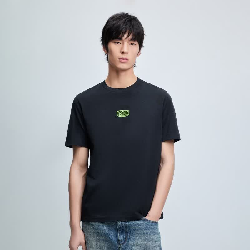 杰克·琼斯（JACK&JONES）26年【100%纯棉】短袖t恤男款夏季新款趣味撞色字母印花品质男装 E43纯黑色 S （170）