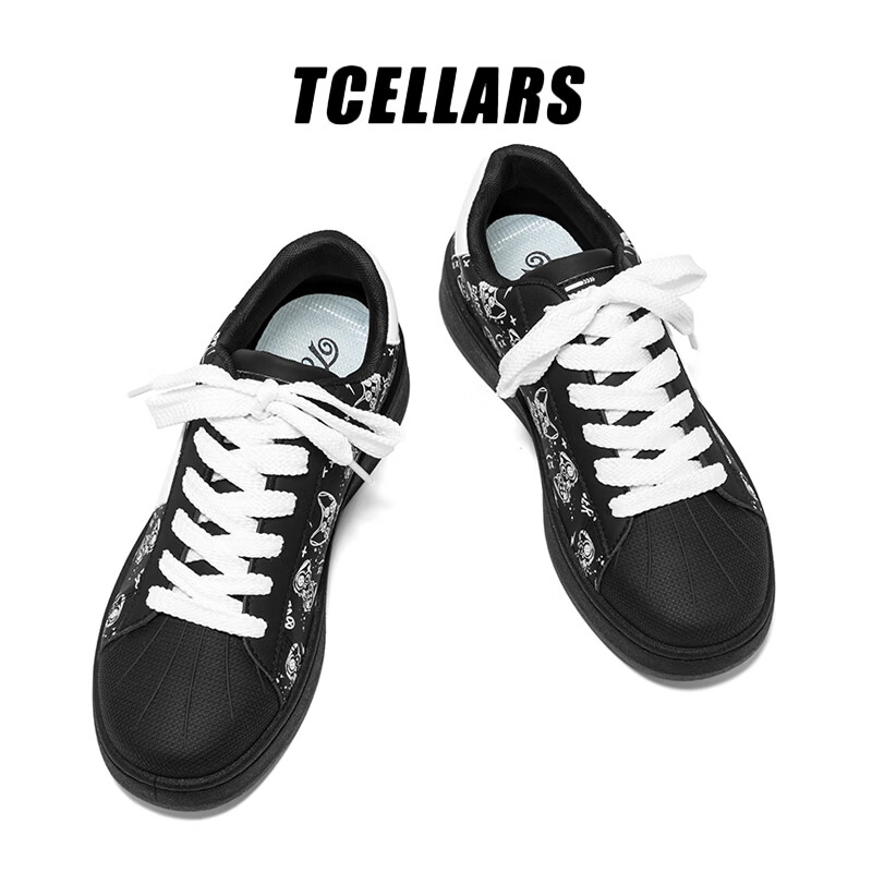 Tcellars板鞋男鞋春季2026新款简约百搭小白鞋低帮透气轻便舒适休闲鞋子 复古黑 39