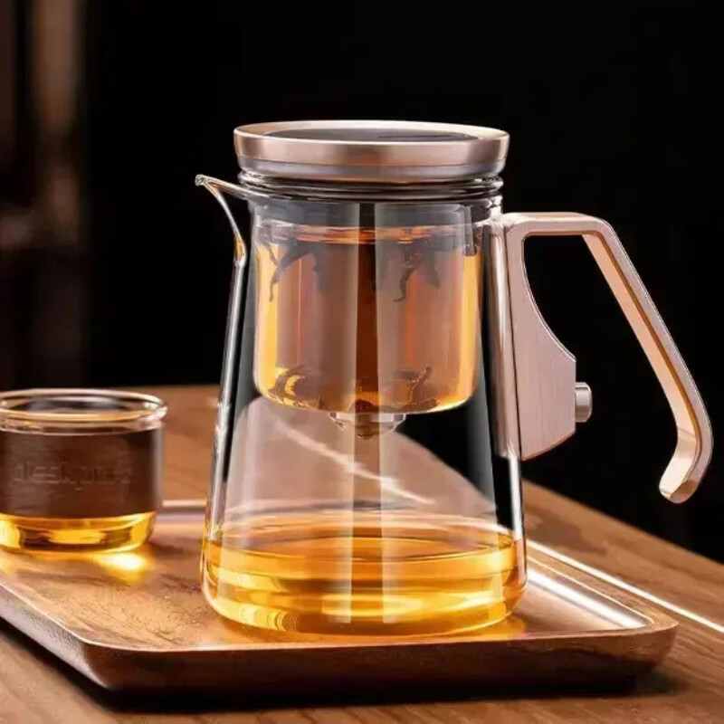 顶壶高档一键茶水分离泡茶神器磁吸耐热泡茶壶过滤茶具飘逸杯 D30灰亮透明色
