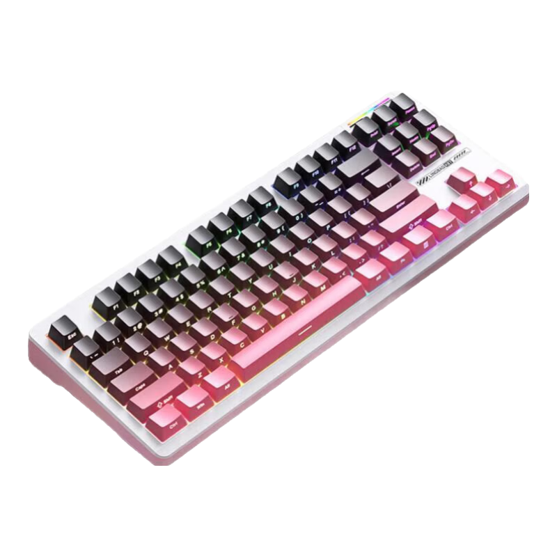 凌豹 K87 三模机械键盘 侧刻-黑莓粉-白壳 花田轴 RGB 8000mAh