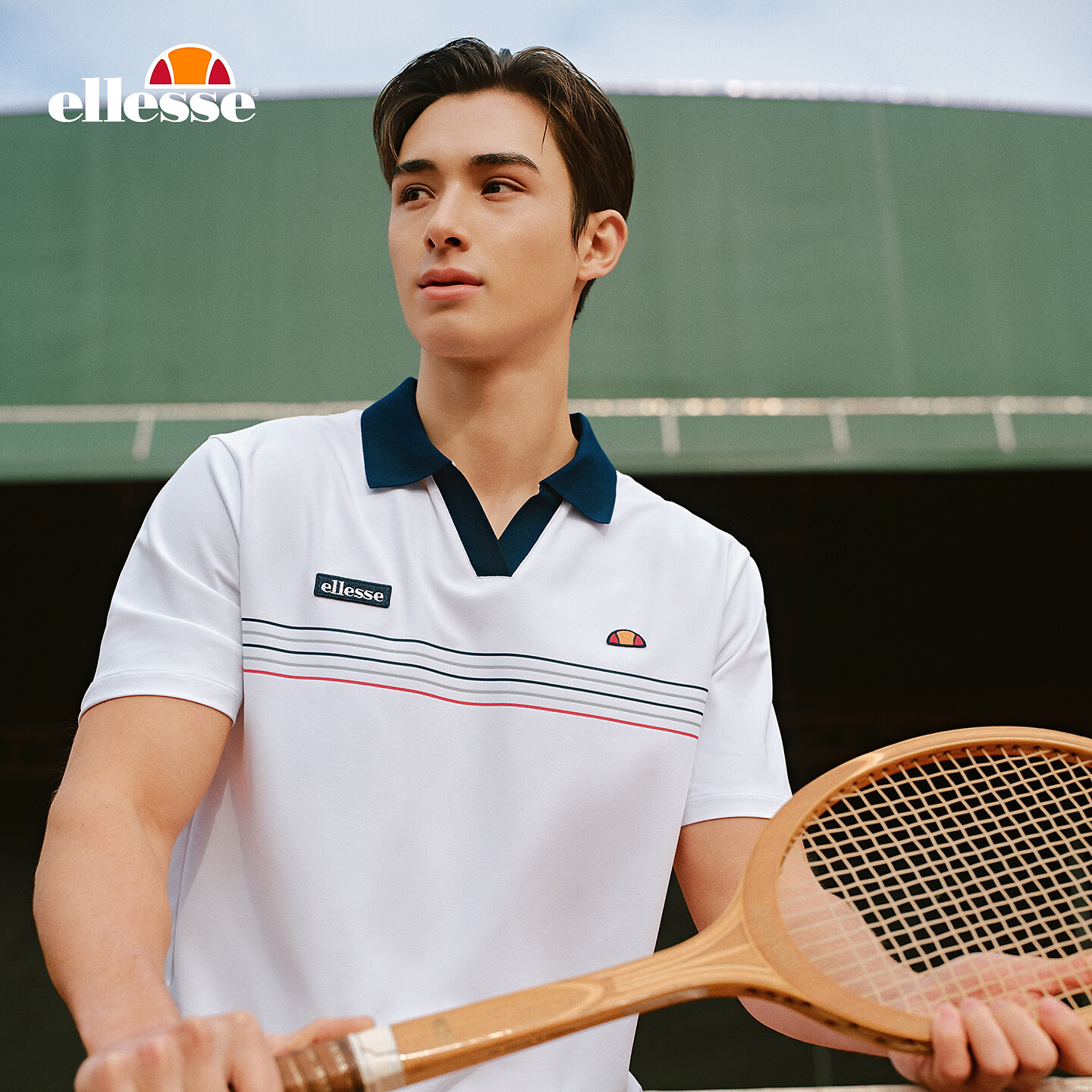 ellesse小贝壳26春夏新品网球服防透运动透气复古经典Polo短袖男 星云白 M