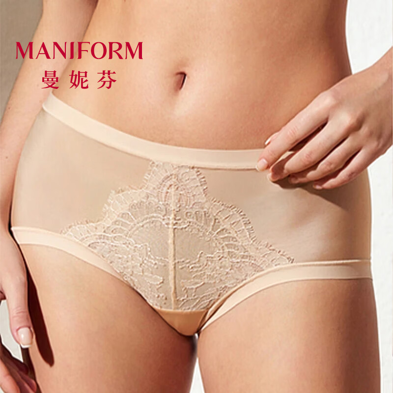 曼妮芬性感高弹不勒亲肤细腻蕾丝中腰低角裤女内裤女士少女棉内裆底裤 肤色 XL (170) 适合121-140斤