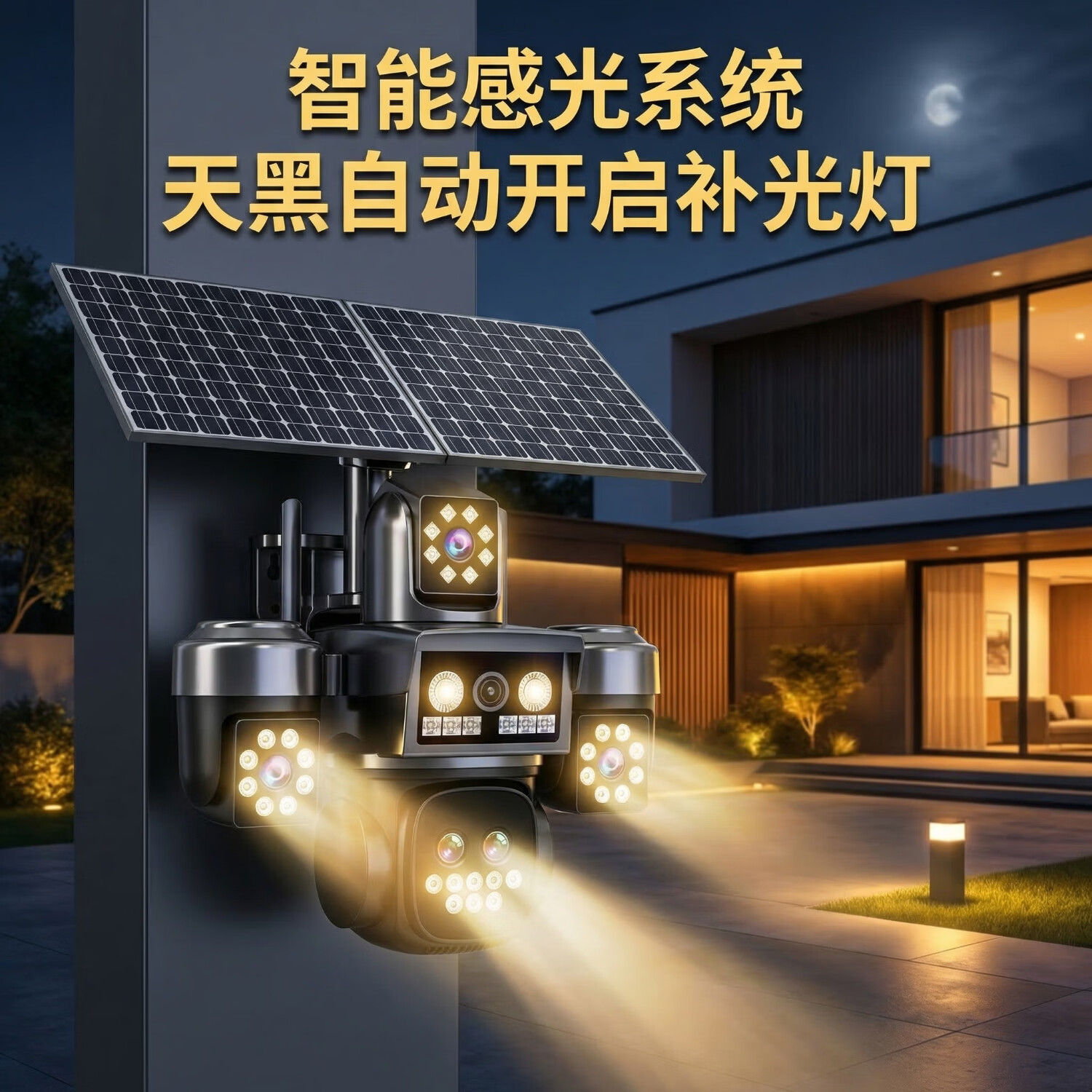 康视方4G5G太阳能监控变焦摄像头四镜头终身免流量360全景全彩夜视追踪无电无网户外超高清AOV高空抛物 新款【变焦款5画面4镜头】+可看清100米人脸车牌 30天24小时循环录像+终身免流量+30米AI侦测 AI追踪感应+终身免流+华为海思芯片+手机实时远程