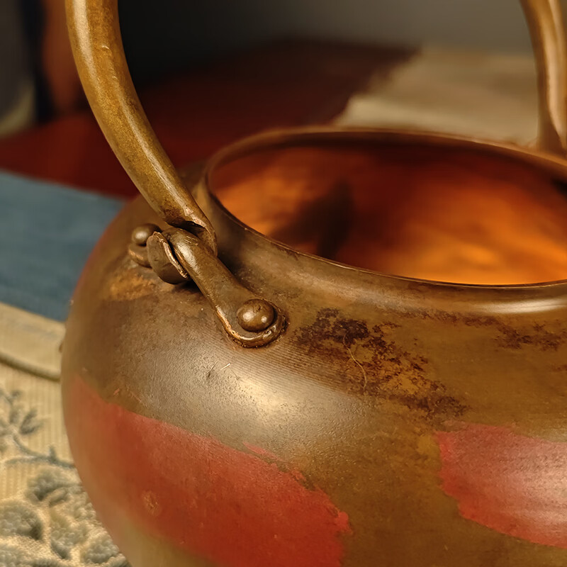 复古做旧煮茶器大容量围炉煮茶壶煮水泡茶烧水壶紫铜功夫茶具礼物 紫铜提梁壶（鎏金色） 1000ml