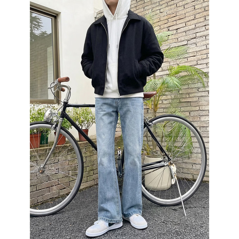 POUM春秋季喇叭微喇牛仔裤男装宽松直筒垂感裤子男士阔腿休闲拖地长裤 SXNZ-720浅蓝色 M 【身高160-170体重105-120斤】 京东折扣/优惠券