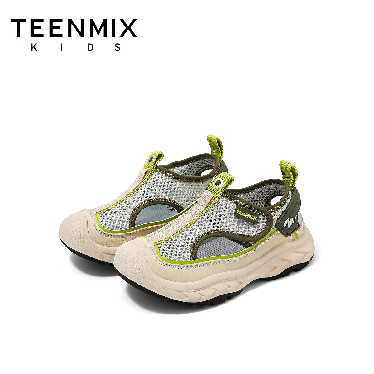 天美意童鞋凉鞋2026年夏季新款男童户外休闲鞋女童透气防滑跑步鞋 绿色 37