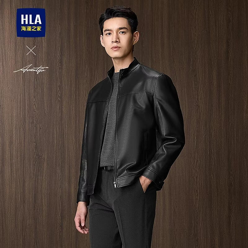 海澜之家（HLA）【轻商务时尚系列】HLA海澜之家夹克男25新PU纯色立领外套男春秋 黑色7D 165/84A(S推荐114~124斤) 均码