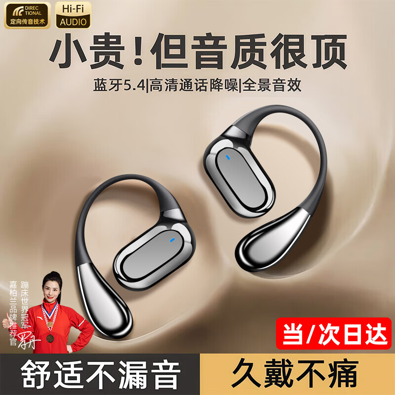 嘉柏兰【2026最新款丨柏林之声】蓝牙耳机挂耳式无线不入耳夹式运动跑步专用男女士超长续航不伤&amp;耳朵 【雅典黑】降噪不漏音丨杜比音效超长续航