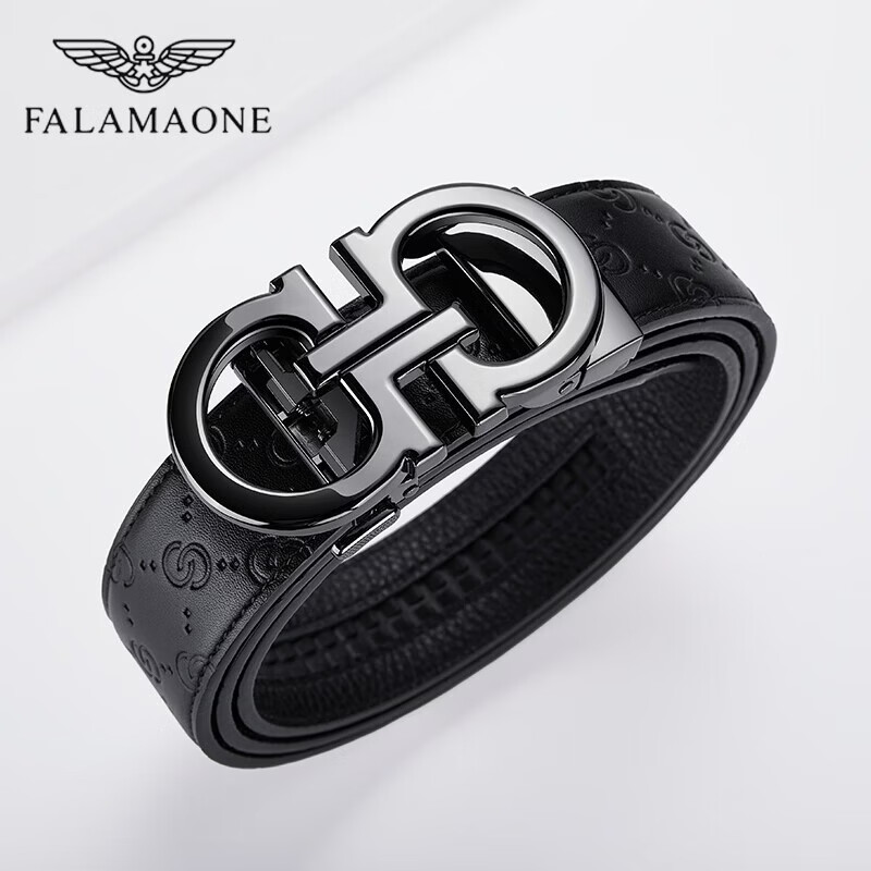 FALAMAONE法莱阿玛尼皮带男牛皮自动扣高档腰带新款真皮裤带生日礼物送男友 【专柜礼盒】PD80939百搭枪色 105cm -140cm默认随机发货（可修剪）