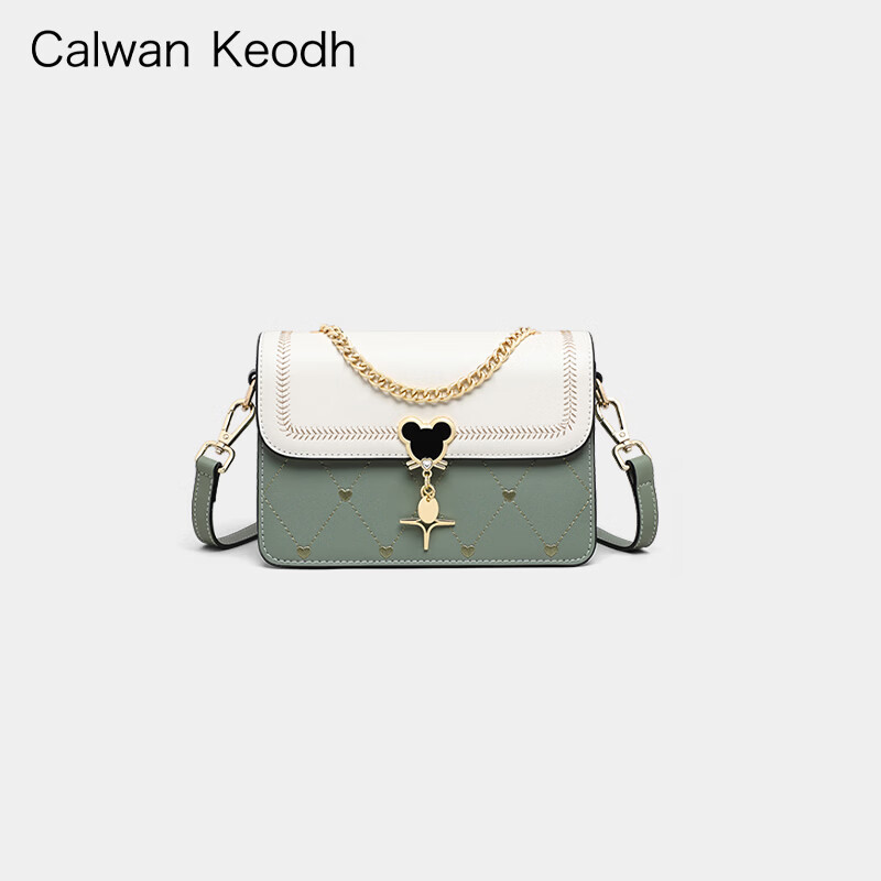 CALWAN KEODH轻奢包包女包单肩小方包2026新款斜挎包生日礼物高级感送女友老婆 绿配白-小众时尚百搭通勤品牌