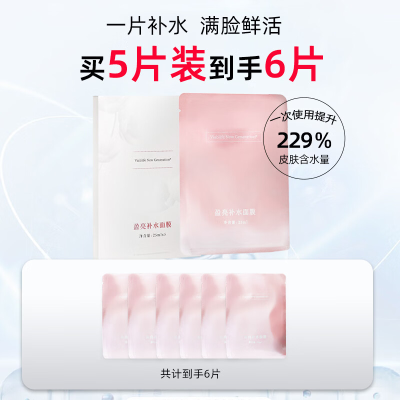 VIABLIFE NEW GENERATION面膜补水保湿去黄气暗沉透亮焕亮提亮肤色烟酰胺水润锁水泛红敏肌 1盒装（买1盒送1片，共6片）