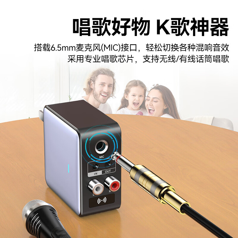 雷翼（RAYEE）蓝牙接收器5.3转老音箱响功放话筒唱歌aux接电脑电视音频发射器立体声U盘TF卡播放适配器 【时尚白】送音频线套装